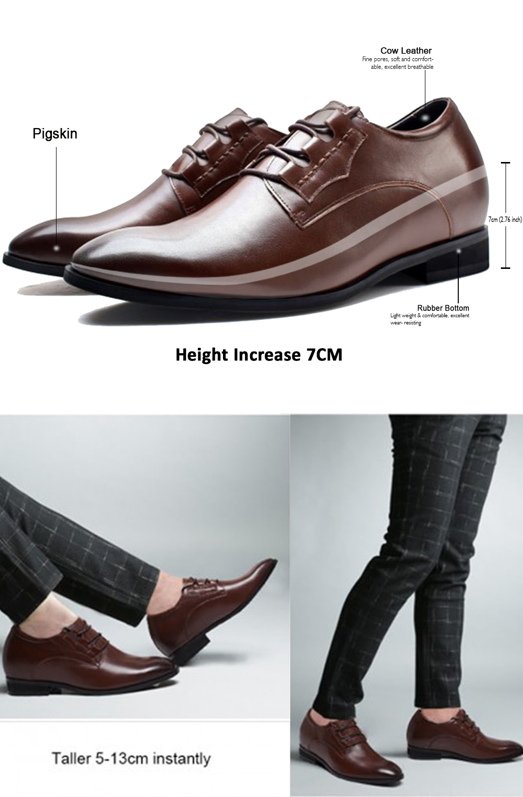 High Heel Men Dress/Formal Shoes To Gain Height 7 CM /2.76 Inches – Locaka