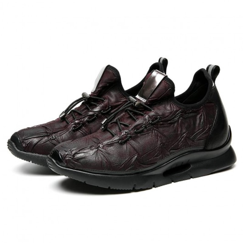 Wine Red Elevated Sneakers That Add Height 7 CM /2.76 Inches - Locaka