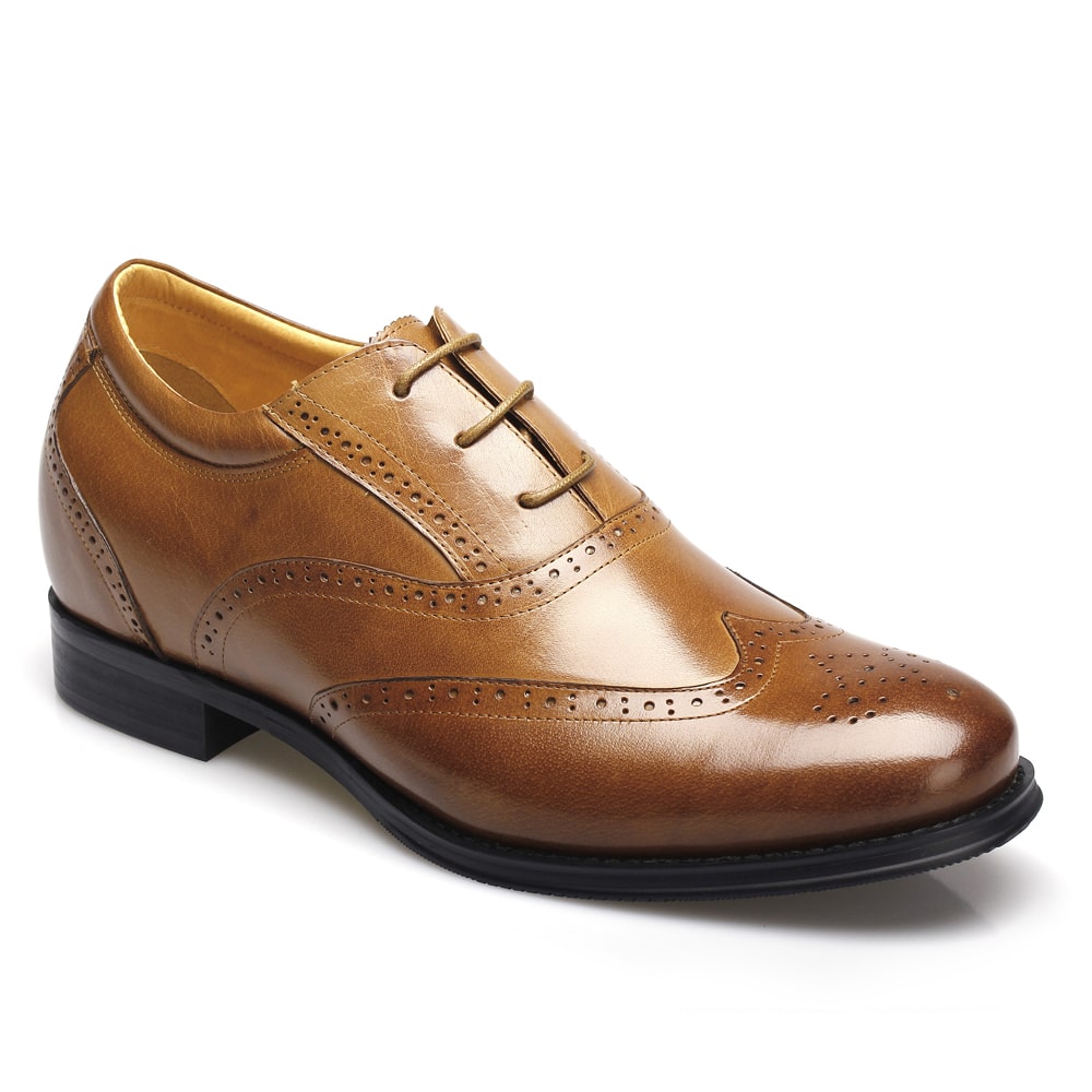 Brown Elevator Dress Tall Shoes Brogues For Men Height Increasing 7cm / 2.76 Inch