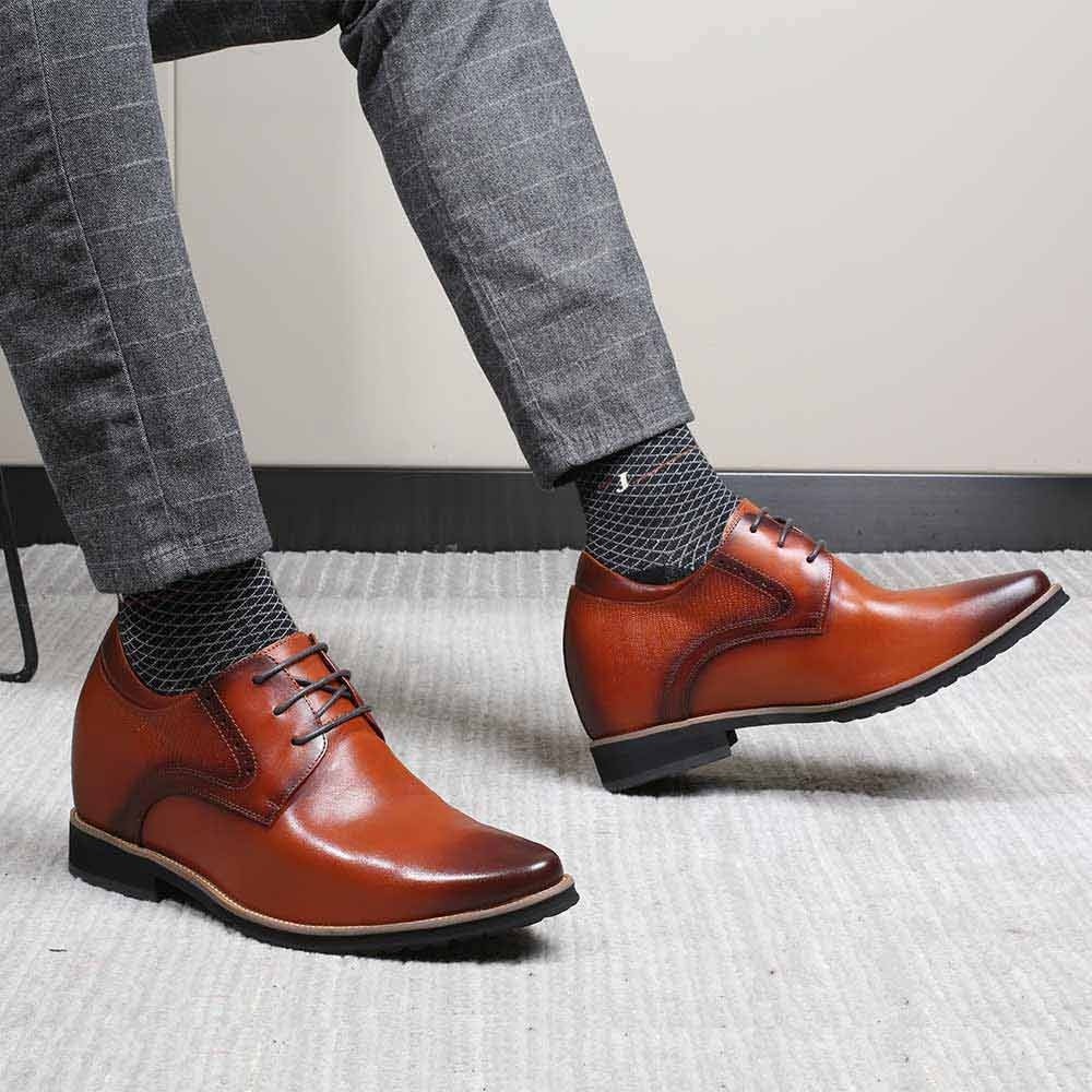 Elevator Dress Shoes – Brown Leather Oxford Men's Dress Shoes That Add  Height 6 CM / 2.36 Inches - Locaka