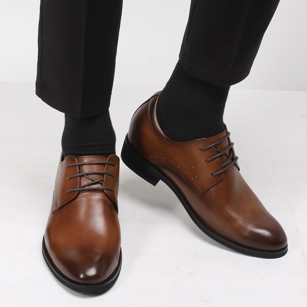 Dress Height Increasing Elevator Shoes For Men Brown Leather Taller Shoes 7CM / 2.76 Inches
