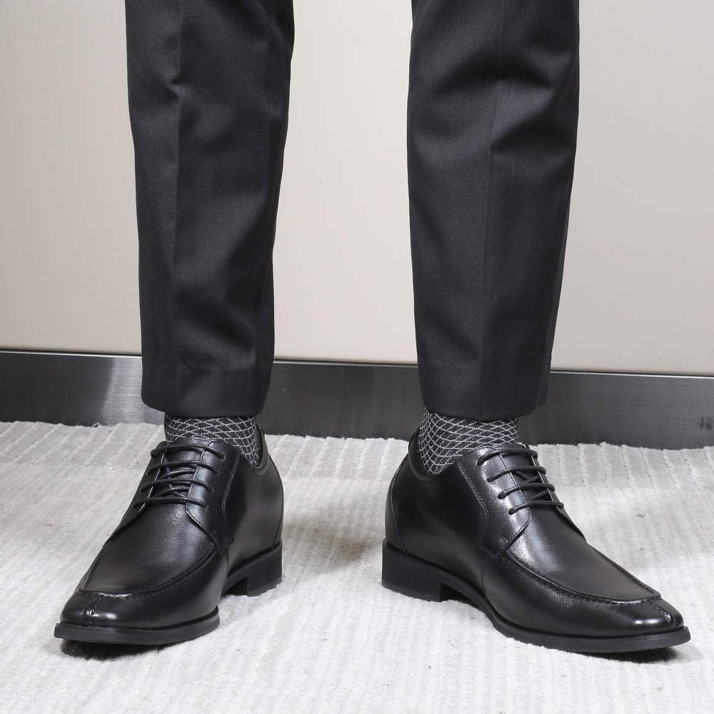 Men’s Dress Elevator Shoes Black Leather Pointed Toe Dress Shoes 7CM / 2.76 Inches