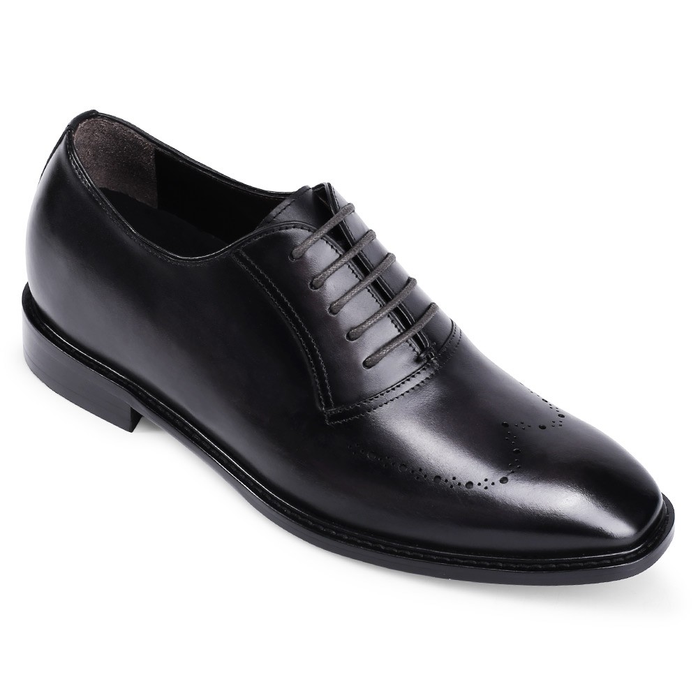 Mens Dress Elevator Shoes- Hand Painted Leather Oxfords- Dark Gray- 7 CM/2.76 Inches Taller
