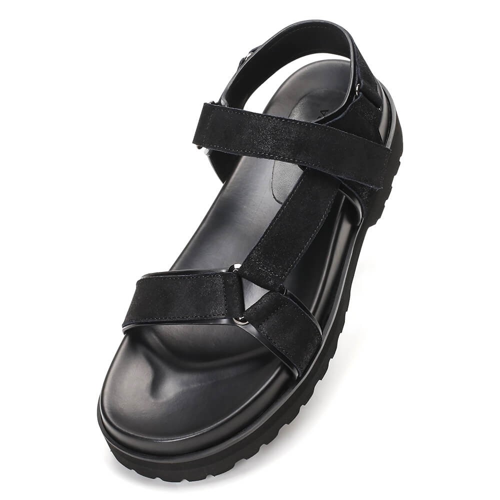 Sandals Black Leather Height Increasing Slipper Fashion Casual Slip On Elevator Shoes 6CM / 2.36 Inches