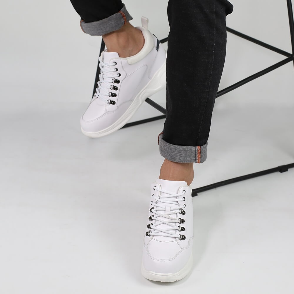 Height Increase Shoes Men Elevator Sneakers Shoes White Leather Shoes ...