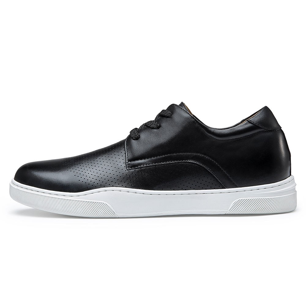 Elevate Sneakers For Men Taller Shoes Black Perforated Leather Sneakers 6CM/2.36 Inches Taller