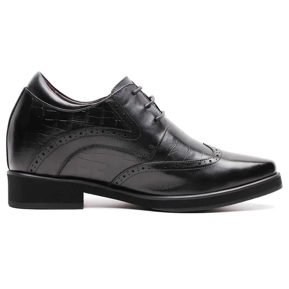 Men Wingtip Black Leather Dress Shoes 10CM / 3.94 Inches