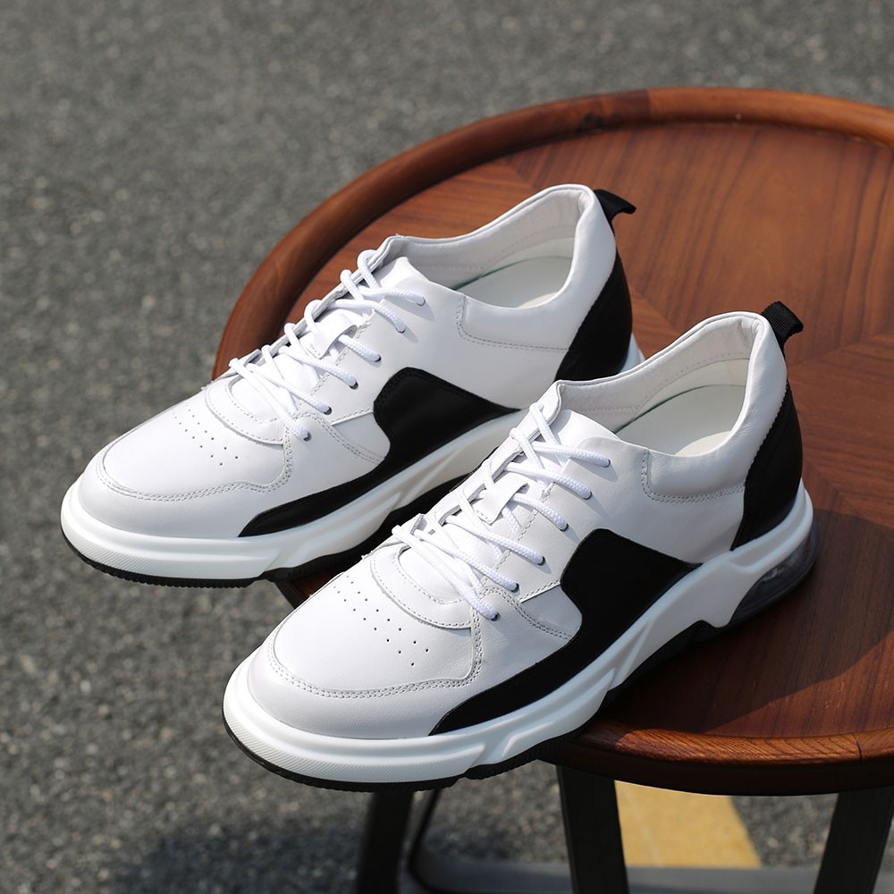 Height Increasing Shoes – White Leather Elevator Sneakers – Men’s ...
