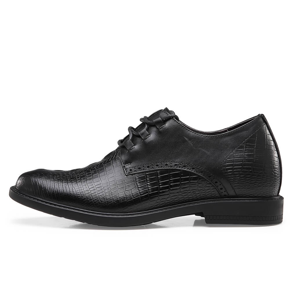 Embossed Cowhide Elevated Formal Shoes Men Black Hidden Lift Dress Shoes Taller 7 CM / 2.76 Inches