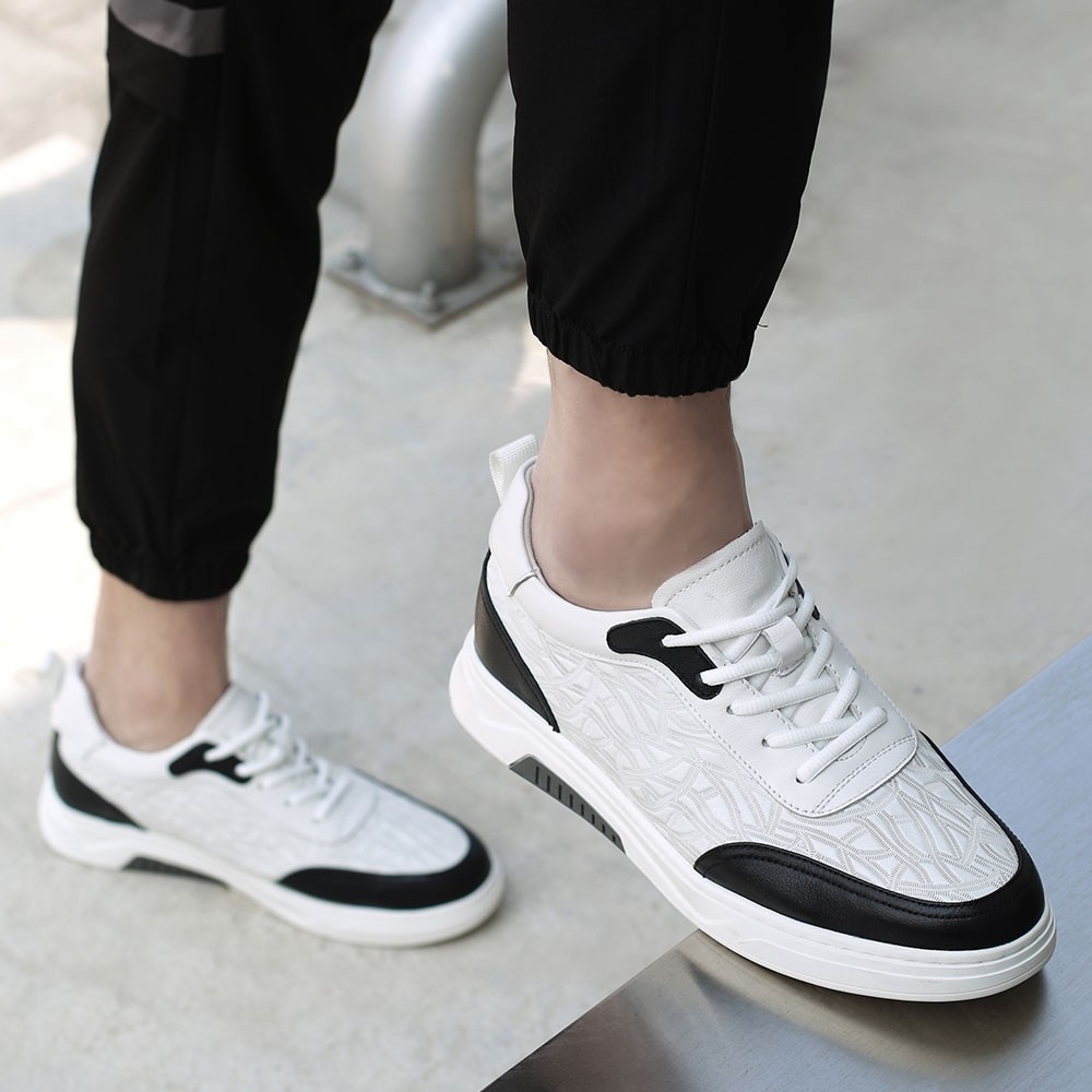 Elevator Shoes For Men Height Shoes White Leather Sneaker Shoes - Locaka