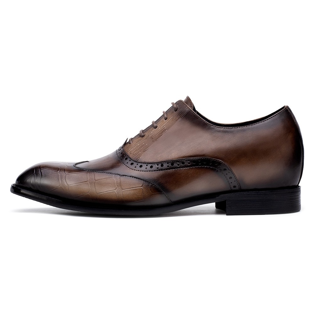 Elevator Dress Shoes – Brown Leather Oxford Men's Dress Shoes That Add  Height 6 CM / 2.36 Inches - Locaka