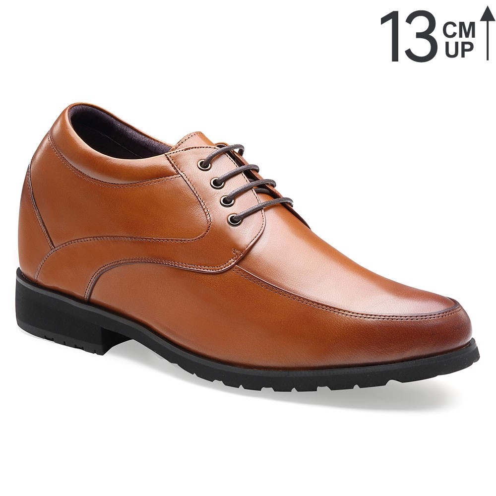 Tall Men Shoes 13 CM Men Shoes With Heel Height Brown Leather Elevator Shoes 5.12 Inches